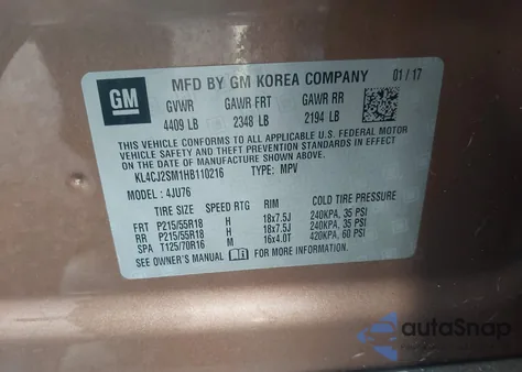 2017 Buick Encore Sport Touring from USA, damaged, VIN KL4CJ2SM1HB110216